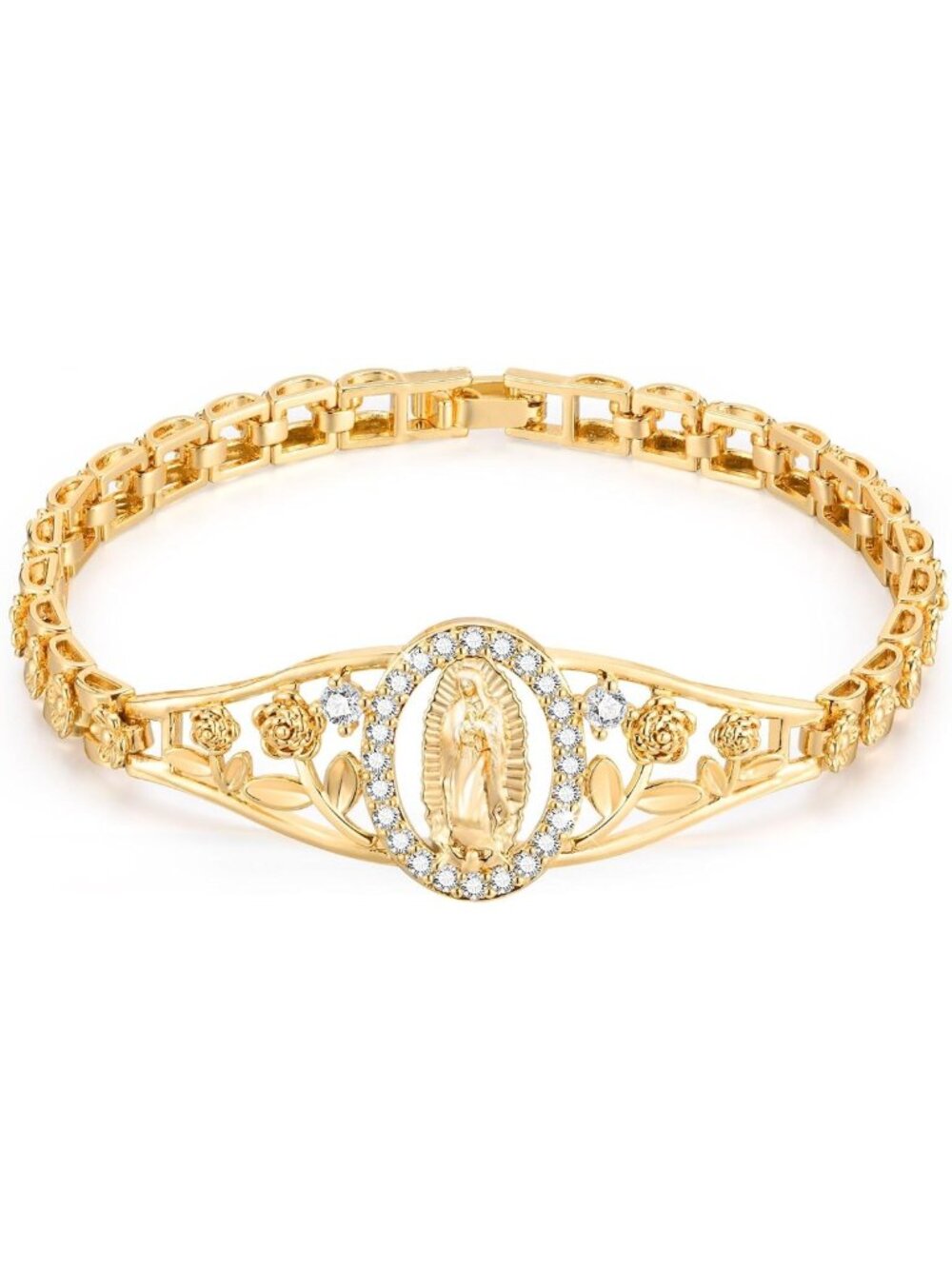 Elegant Gold Catholic Bracelet for Women, 14k Gold Plated Virgin Mary Charm